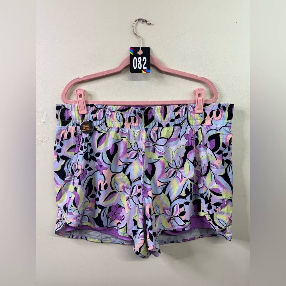 Women's Floral Athletic Shorts in Lavender and Black - Lightweight Performance